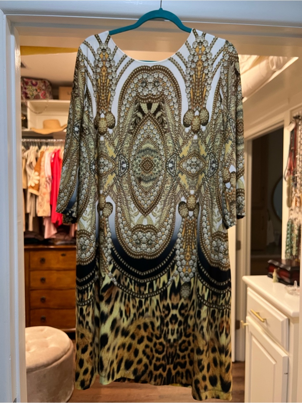 Gold & Black Printed Women’s Shift Dress